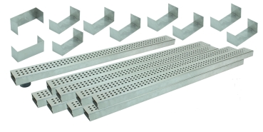 Entwässerungsrinnen Edelstahl superflach Rost Quadratlochung SET Typ 9, System 35/80